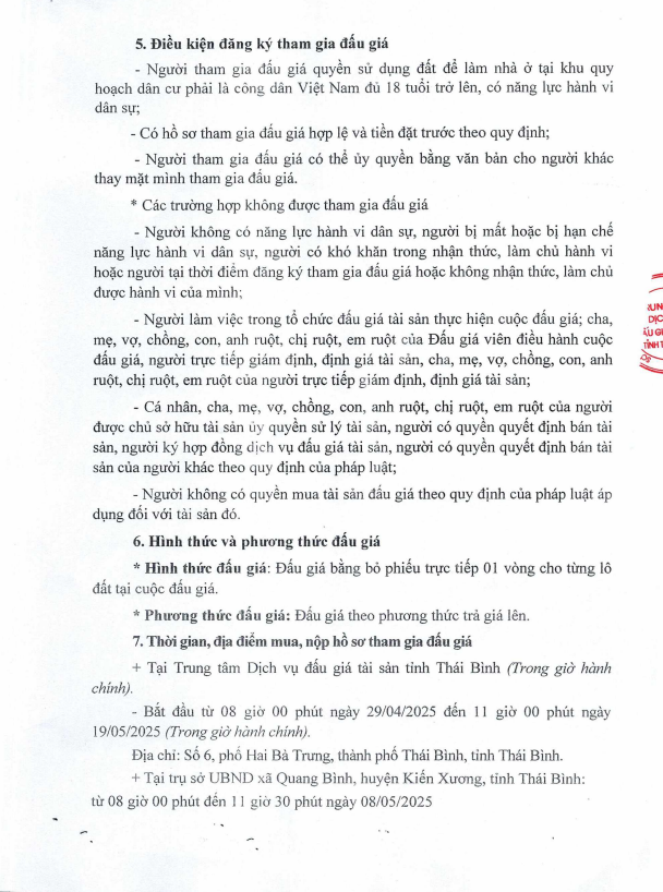 Đấu giá quyền sử dụng đất ở điểm dân cư thôn Hoa Thám, huyện Kiến Xương, tỉnh Thái Bình