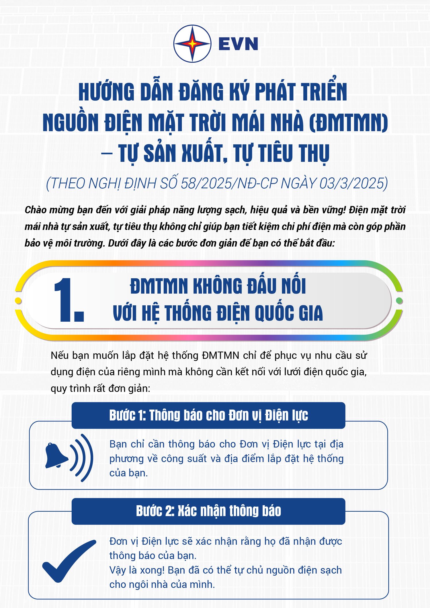 Hướng dẫn đăng ký phát triển nguồn điện mặt trời mái nhà
