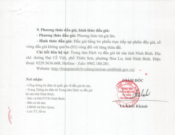 Đấu giá quyền sử dụng đất khu dân cư Tân Nhất - Nho Quan - Ninh Bình